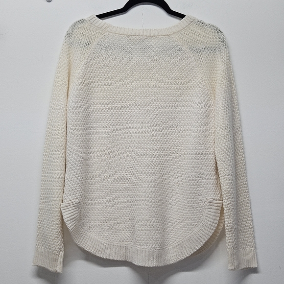 Cloud Chaser Rose Lace Sweater XL Cream Raglan Sleeves Ribbed Rounded Hem Boho - Picture 9 of 12